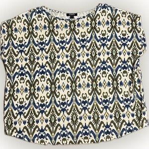 💥Women’s Chaps Denim Patterned Multicolor Cap Sleeve Blouse Top Shirt 2XL